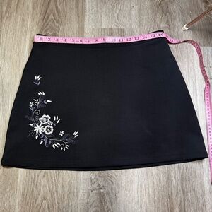 Express World Brand | Vintage Black Mini Skirt with Floral Embroidery